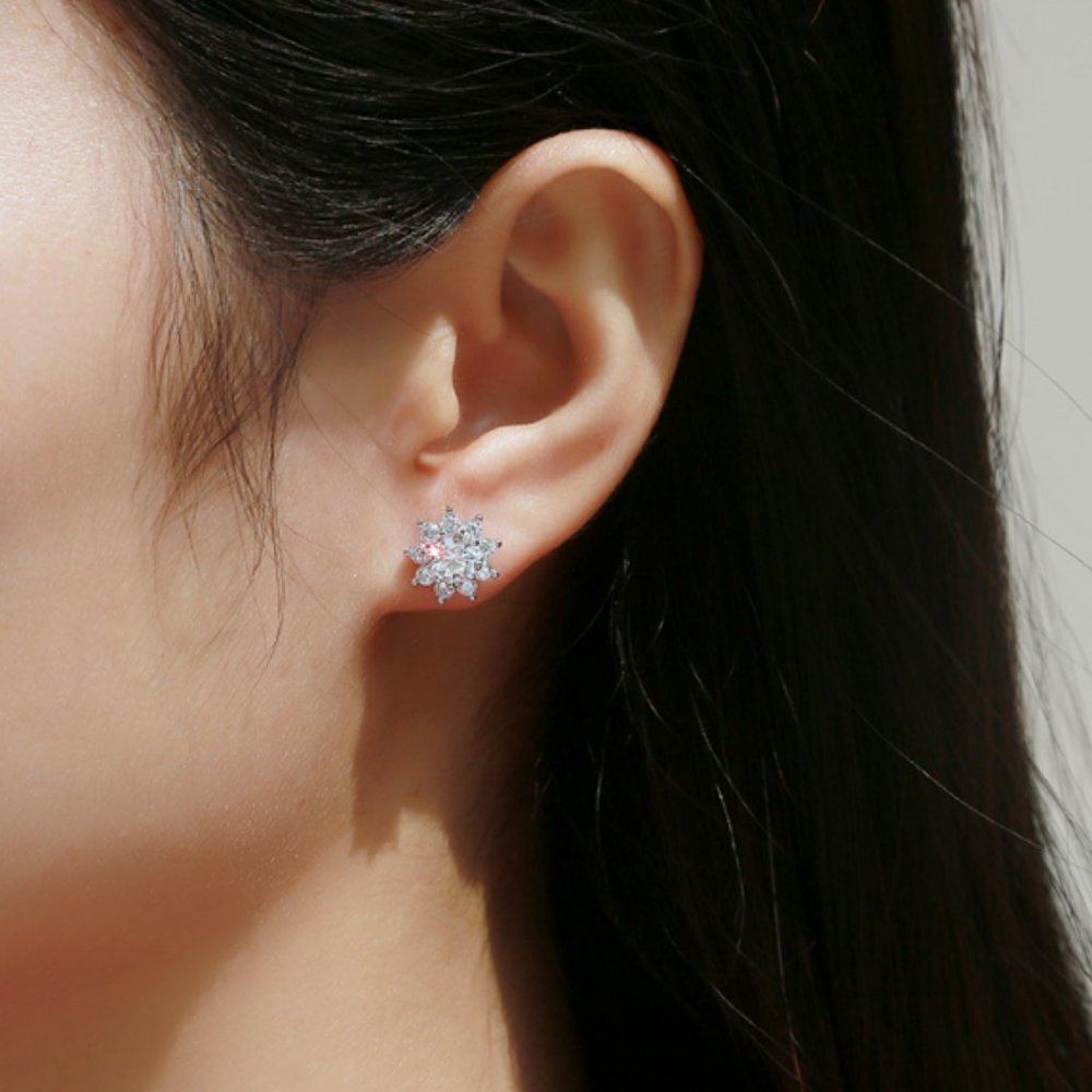 Certified 1 ct. t.w. Moissanite Diamond Sunflower Stud Earrings NEW - Picture 3 of 13